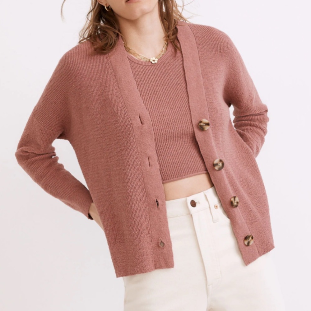 Madewell birchmoor textured ribbed cardigan sweater dusty rose